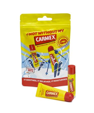Carmex Autumn/Winter Lip Balm Pouch (1x Classic Tube & 1 Strawberry Stick) Softens & Hydrates Lips