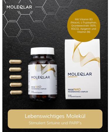  MoleQlar MoleQlar NAD Booster 60 Capsules - Dietary Supplement with Nicotinamide D-Ribose Apigenin Luteolin L-Tryptophan - NAD Rege - Buy Online on GoSupps.com
