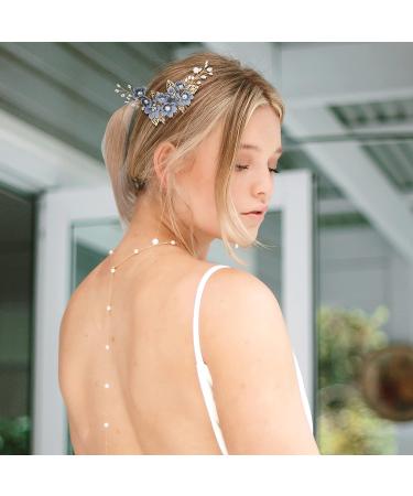 NUOBESTY 4pcs Blue Wedding Bridal Hair Comb Set - Handmade Rhinestone Headpieces & Accessories - Buy Online on GoSupps.com