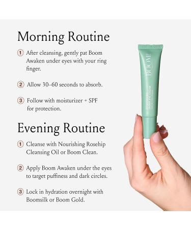 Boom Awaken Cooling Under Eye Cream - Targets Puffiness & Uneven Tone with Vitamin C Licorice Root Wild Mint Green Tea & Hyaluronic Acid - Lightweight Refreshing Vegan Formula - 0.5 oz - Buy Online on GoSupps.com