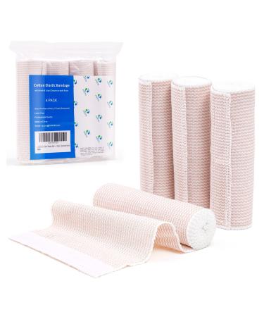 ZJCCTO Elastic Bandage 4 Pack. 6 Inches Wide x (13 to 15 ft. When Stretched) with Hook and Loop on Both Ends Latex Free Bandage. Perfect Compression Wrap for Varicose Veins Sprained Ankle 6 Inch (Pack of 4)
