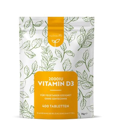 Vitamin D 2000 I.E - 400 Sun Vitamin D3 tablets - supports bones teeth muscles and immune system - without artificial additives - vegetarian - high -dose - Nutravita