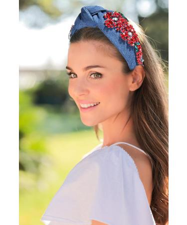GLBCC Blue Flower Knot Headband - Rhinestone Crystal Wide Vintage Hairband for Women - Buy Online on GoSupps.com