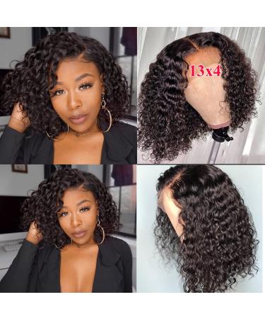 SWEETGIRL Short Curly Bob Wigs Human Hair 13x4 Lace Front Wigs Pre Plucked Water Wave Frontal Wigs Human Hair Wet and Wavy Curly Wigs for Black Women Natural Black 150% Density 10 Inch 10 Inch 13x4 Curly Bob Wig