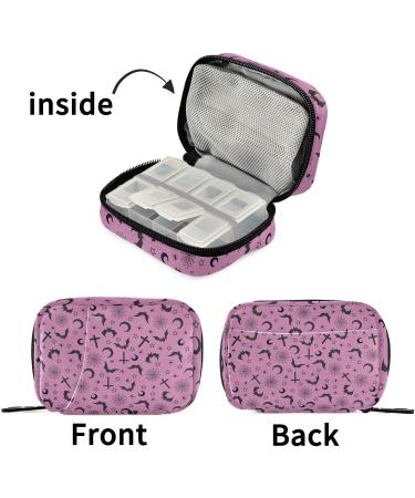 Travel Pill Organizer Bag - Purple Goth with Bats | Weekly Pill Case for Vitamins & Supplements | Compact & Portable Zippered Pill Box - Buy Online on GoSupps.com