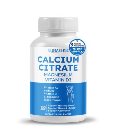 Calcium Citrate Magnesium Vitamin D3 1000IU - Support Healthy Bones Nerve & Muscle Absorption - Made and Tested in The USA 150 count (pack of 1)
