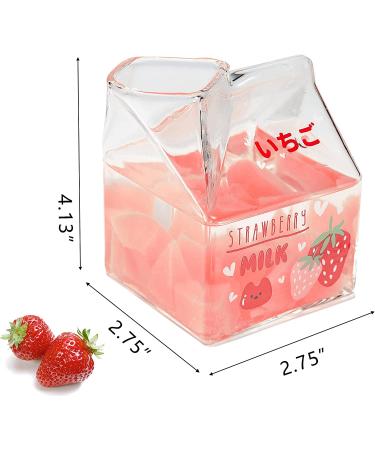 Kawaii Glass Milk Carton Cup - Cute Strawberry Milk Pitcher - Mini Creamer Container - 12 Oz - Microwavable - 1Pcs - Buy Online on GoSupps.com