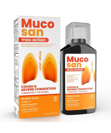 Mucosan Max-Action Cold & Cough Medicine for Adults Sore Throat Relief Nasal & Chest Congestion Relief Expectorant & Suppressant 6 fl oz (177 mL) 1-Pack