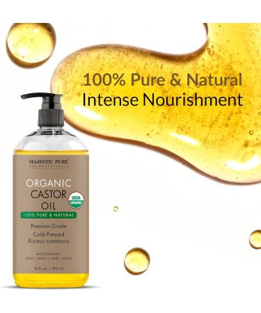 Majestic Pure Organic Castor Oil - 100% Pure Cold Pressed Hexane Free | Stimulate Growth for Hair Eyelashes & Nails | Moisturizing Body & Hair Oil - 16 Fl Oz - Buy Online on GoSupps.com