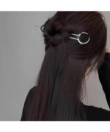 NICENEEDED Vintage Moon Hair Stick Hairpin Double Prong Gemstone Silver Metal Hair Chopsticks for Long Hair Decoration Chignon Hair Jewelry Hair Pin for Women and Girls - Buy Online on GoSupps.com