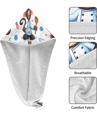 Buy Animal Monkey Chef Cartoon Hair Towel 2 Pack - Super Absorbent Quick Dry Turbans for Women & Girls - Buy Online on GoSupps.com