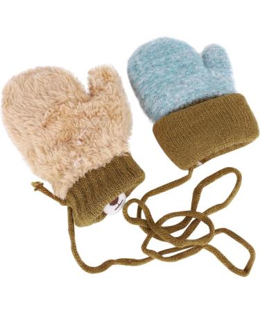 Kids Toddlers Knitted Fleece-Lined Mittens with String - Green | Winter Warm Cartoon Gloves for Ages 0-3 - Buy Online on GoSupps.com
