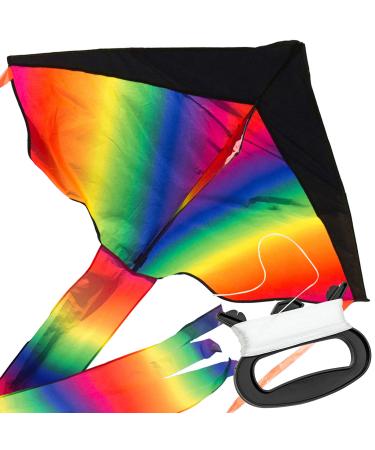 Large Rainbow Delta Kite - Easy to Assemble, Launch, Fly - Premium Quality, Great for Beach Use - The Best Kite for Kids - Girls, Boys, Kids, Adults, Beginners and Pros - by IMPRESA