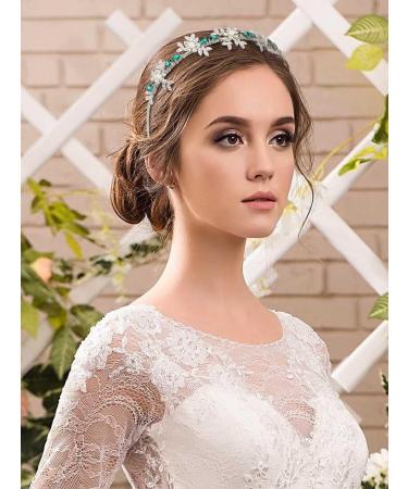 IYOU Shiny Crystal Wedding Headband Rhinestone Green Hair Band Leaf Vintage Prom Bridal Hair Accessories for Women - Buy Online on GoSupps.com
