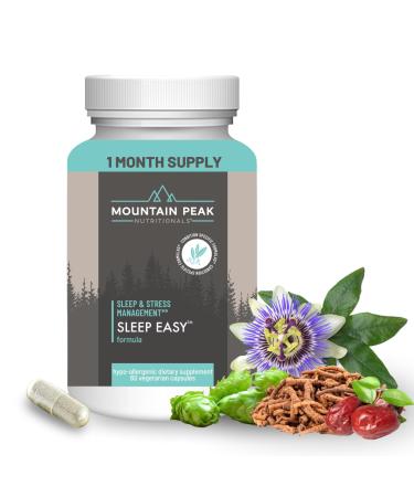 Mountain Peak Nutritionals Sleep Easy - Sleep Support Supplement Promoting A Relaxed & Calm Mood - 5-HTP Amino Acids Melatonin & Magnesium - Hypoallergenic Dietary Supplement (60 Capsules)