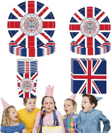 British Flag Plates Union Jack Supplies Food Grade Plates Patriotic Tableware Sets for Boys Girls Charles Commemorative Set Crown - 4-piece Set - Buy Online on GoSupps.com