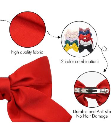 12 Pack Large Big Oversized Knot Bowknot Satin Hair Bows French Barrettes Hair Clips Bun Ponytail Holder Hair Ribbon Accessories for Women Girl - Buy Online on GoSupps.com