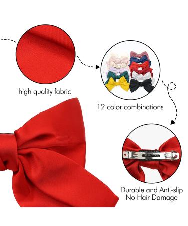 12-Pack Large Oversized Satin Hair Bows French Barrettes Clips - White Red Yellow Blue Black Hair Bow Ribbon Accessories for Women - Buy Online on GoSupps.com