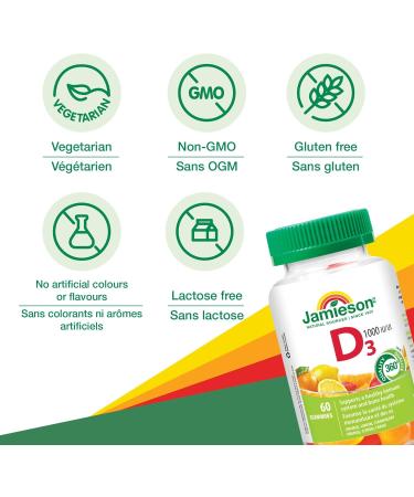 Jamieson Vitamin D3 1 000 IU Gummies - Orange Strawberry Lemon Flavour 60 Gummies 60 count (Pack of 1) - Buy Online on GoSupps.com