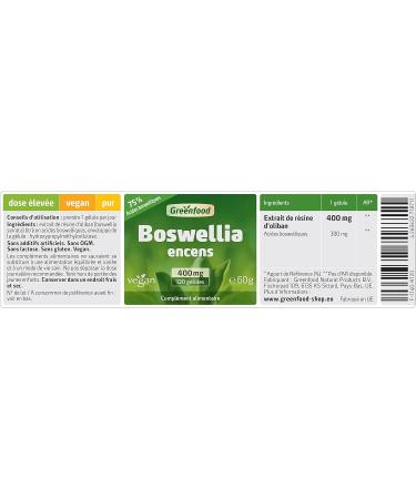 Greenfood Boswellia Incense 400 mg High Dose 120 Capsules - No Artificial Additives No Genetic Engineering. Vegan. - Buy Online on GoSupps.com