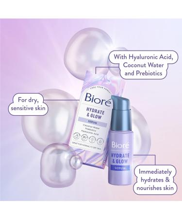 Biore Hydrate & Glow Face Serum with Hyaluronic Acid & Coconut Water - 1 oz Bottle - Buy Online on GoSupps.com