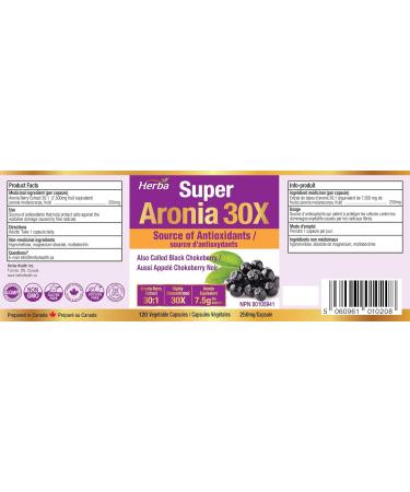 Herba Aronia Berry Extract 120 Capsules | 7 500mg Equivalent Per Capsule - 30:1 Extract | Black Chokeberry Supplement | 100% Natural Aronia Berry Powder in Vegetable Capsule | Made in Canada - Buy Online on GoSupps.com