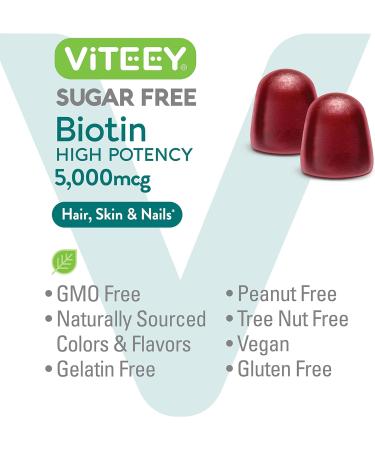 Vegan Sugar Free Biotin Gummies 5,000mcg for Hair, Skin & Nail Health - 60 Count (Pack of 2) - Buy Online on GoSupps.com