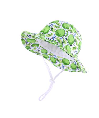 LANGZHEN Beach Sun Protection Hat for Baby Girls Adjustable Toddler Kids Hat Wide Brim Summer Play Hat with Chin Strap White Apple 6-12 Months