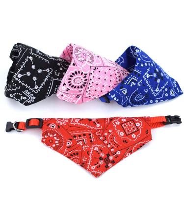 4-Piece Adjustable Dog Bandana Set - Stylish Polyester Neckerchiefs & Towels for Small & Medium Dogs & Cats | Pink Black Dark Blue Red - Buy Online on GoSupps.com