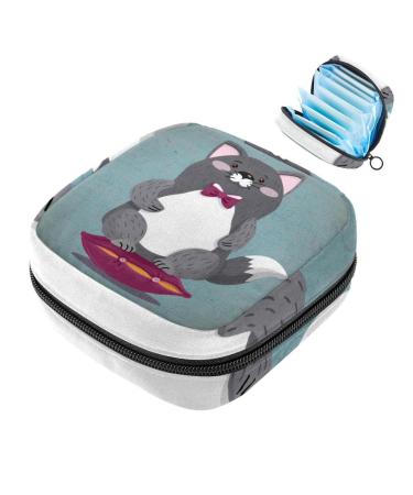 Storage bags for women's bandages cute cat sitting portable menstrual pillster panty lores tampons women's bandages storage holder for women school office multicolored 03