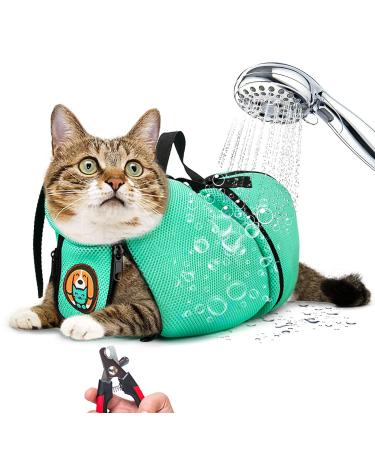 AWOOF Grooming Bag for Cats Adjustable Cat Bathing Bag Anti Scratch & Bite Polyester Soft Durable Mesh Cat Shower Bag for Small Medium Large Cats Nail Trimming Ear Cleaning Medicine Taking