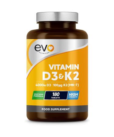 Vitamin D3 4000iu & Vitamin K2 100ug (MK7) |180 Vegetarian Tablets | 1-A-Day | 6 Month Supply | High Strength D3 and K2 Vitamin | Vitamin D K2 Supplement | Made in The UK