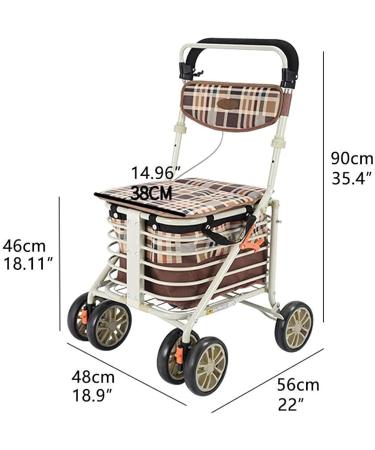 Multifunctional Elderly Walker The Elderly Can Push & Sit Lightweight Folding Spray-Painted Steel Shopping Cart with Duffel Bag and Decoration - Buy Online on GoSupps.com