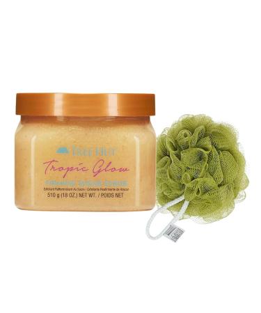 TreeHut Tropic Glow Body Shea Sugar Scrub Exfoliator 18 oz - Exfoliating Body Scrub & Mesh Sponge Combo | International Shipping Available - Buy Online on GoSupps.com