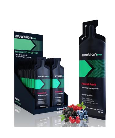 Evotion Pro High Energy Gel 20 x 60ml - 80kcal 20g carbohydrates p Pack - forest berries - Maltodextrin Power Gel Sport - Liquid Powergel Energy Shot - Energy Run Running Marathon Food 20