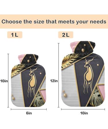 Naanle Hot Water Bottle with Cover - Palm Leaf & Deer Design 2L Heat Bottle for Pain Relief & Warmth - Perfect for Back Hand Foot & Neck Therapy - Buy Online on GoSupps.com