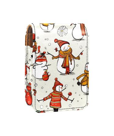 Lipstick Case Leather Lip Gloss Lipstick Organizer with Mirror Mini Lipstick Holder Bag Cartoon Cute Snowmen S691n4amza