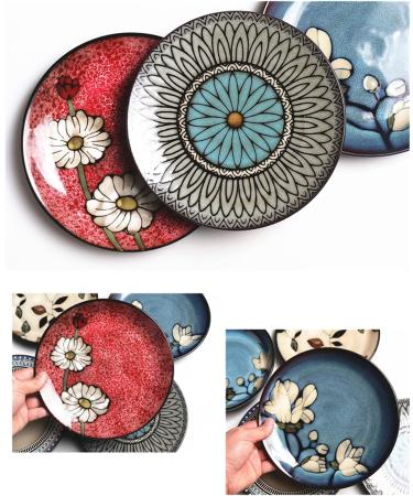 Dinner Plate Pasta Tableware Elegant Hand Painted Creative Ceramic Western Food Square Plate Unique Blue Green Daffodil Flower Pattern Home Kitchen Fruit Salad Dish E - Buy Online on GoSupps.com