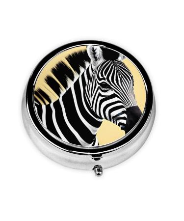 Black and White Zebraround Pill Box 3 Compartments Round Pill Box Organizer for Purse Or Pocket &*Portable Travel Pill Box
