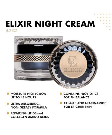 Elixir Night Cream - Luxurious Silk Anti-Aging Formula | No Preservatives | All Skin Types | Nutrient-Rich for Face Neck & D collet  - Buy Online on GoSupps.com