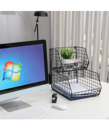 2-Tier Wall-mounted Fruit and Vegetable Basket - Stackable Kitchen Wire Storage for Produce and Snacks - Large Black - Buy Online on GoSupps.com