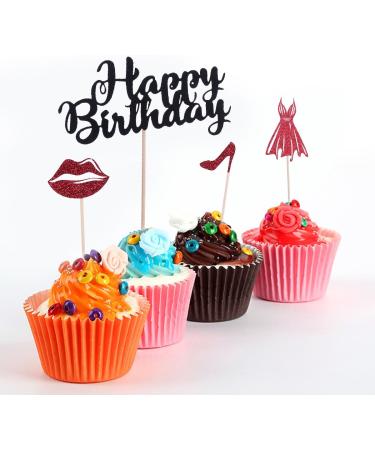 BESTOYARD 2 Sets Cake Toppers Glitter High Heel Shape Cupcake Toppers for Happy Birthday Party Decor (Red) - Buy Online on GoSupps.com