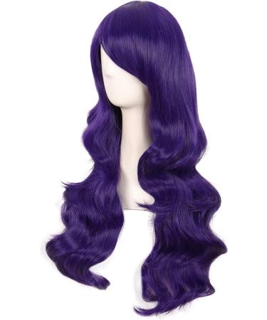 MapofBeauty 28 Charming Women Long Curly Synthetic Wig with Side Bangs in Dark Purple - Buy Online on GoSupps.com