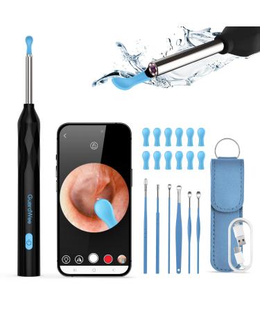 Ear Wax Removal GuardWee Ear Cleaner with Camera and Light - Ear Wax Removal Tool Camera with 6 Pcs Ear Pick Set Ear Cleaning Kit 1440P HD Camera (Black)
