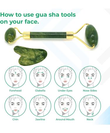 CMH EYE Gua Sha Stone and Jade Roller-Perfect Face Roller for Face Care-Dark Green Face Massager-Anti-Aging Wrinkles Puffiness Natural Jade Roller and Gua Sha Set. - Buy Online on GoSupps.com