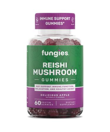 Fungies Reishi Mushroom Immune Support Gummies - Promotes Relaxation and Sleep - Fruiting Body Extract - 60 Count (Natural Apple Flavor Gelatin-Free Gluten-Free Non-GMO Vegan) - Buy Online on GoSupps.com