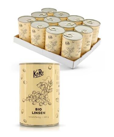 KoRo - Organic Canned Brown Lentils 12 x 240g - Ready to Use - Ideal for Lentil Soup and Pot-au-feu - Vegan
