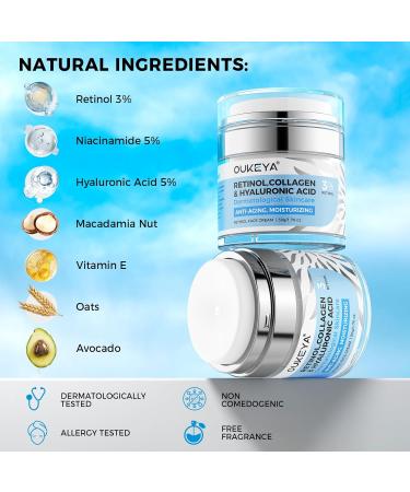  OUKEYA OUKEYA Retinol Face Cream - 3% Retinol + 5% Niacinamide & Hyaluronic Acid - Anti-Wrinkle Anti-Aging Whitening Moisturizing Oil Control 2 x 50g - Buy Online on GoSupps.com