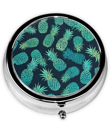 Blue Pineapple Printed Mini Round Pill Box | 3 Compartment Travel Pill Organizer | Portable Medicine Case for Home & Office - Buy Online on GoSupps.com