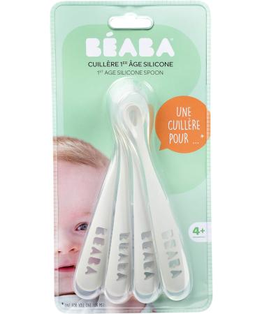 Beaba Set of 4 Silicone Weaning Spoons | Stage 1 | Soft Rounded Tip | Long Ergonomic Handle | Grey - Buy Online on GoSupps.com